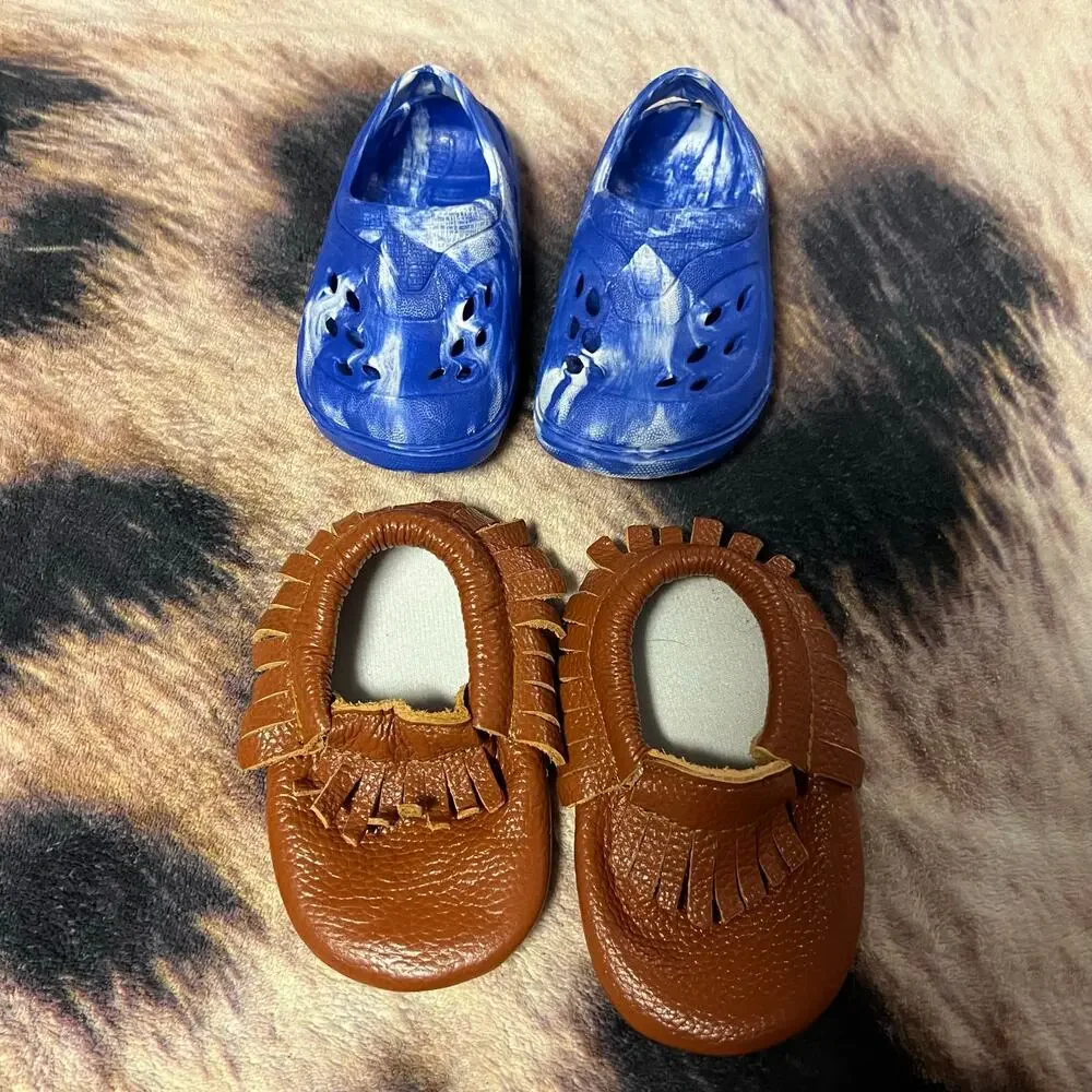 SET of 2 Baby Girls Shoes Size 4 Slip On Moccasins & Slingback Sandals